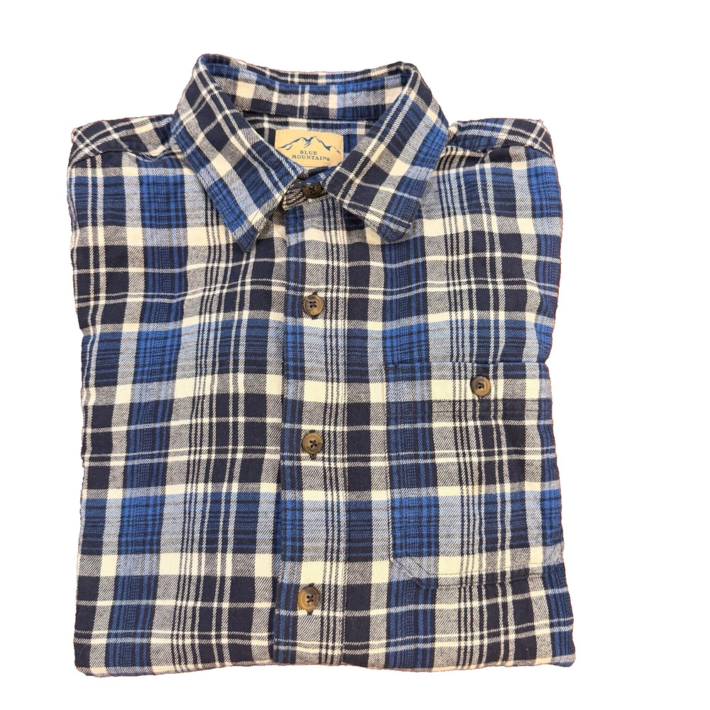 Blue Mountain Sz S Blue Plaid Button Down Pockets Flannel Workwear Outdoor